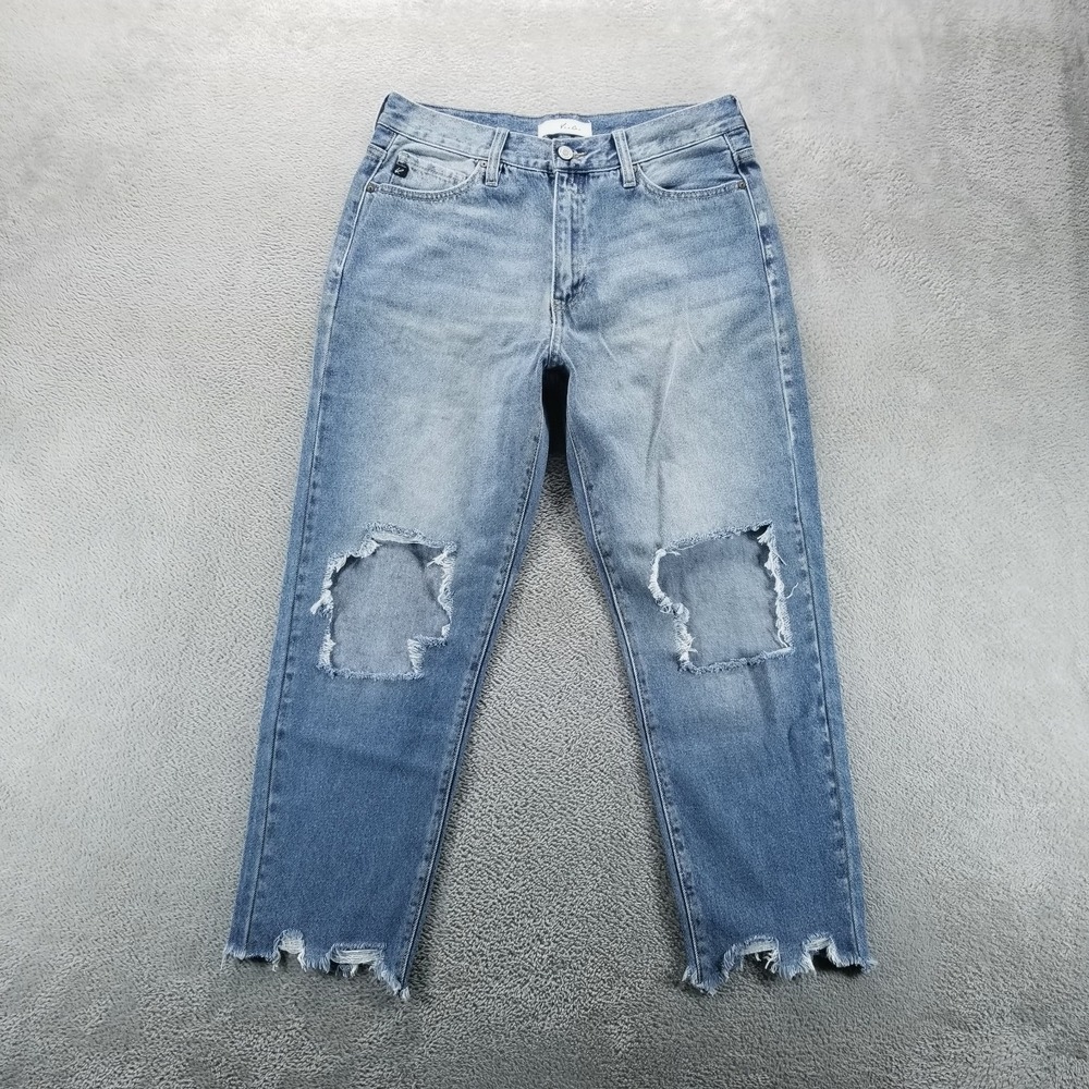 KanCan Jeans Womens‎ 28 Blue Relaxed High Rise Raw Hem Distressed Light Wash